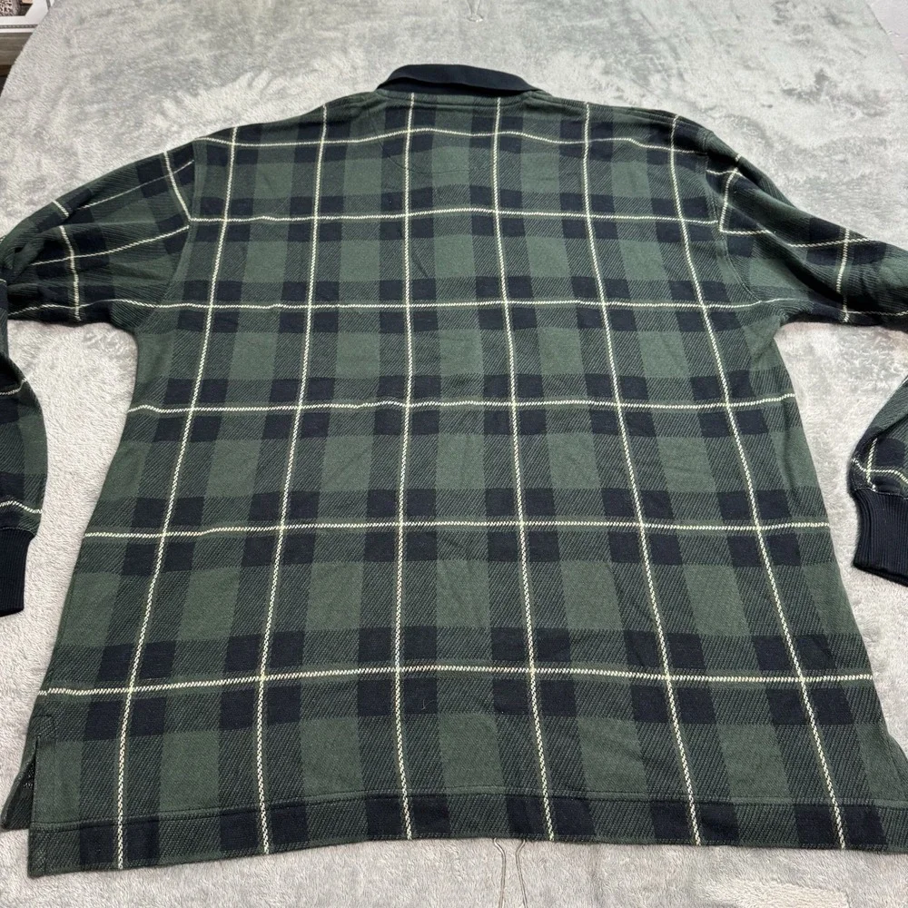 VTG 90s Eddie Bauer Cotton Knit Polo Shirt Long Sleeve Green Plaid Mens L Indie